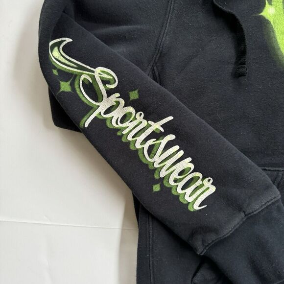 Y2K Nike Sportswear Graffiti Logo Graphic Hoodie Sweatshirt Black Green Small - Picture 4 of 7